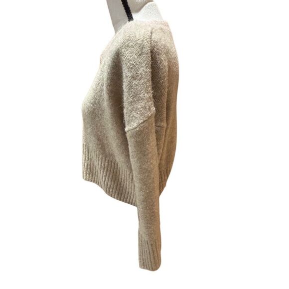 Top Shop Cropped Sweater Oatmeal Beige Contrast Mohair/Wool Trim V-Neck Woman 2‎ - Picture 4 of 7